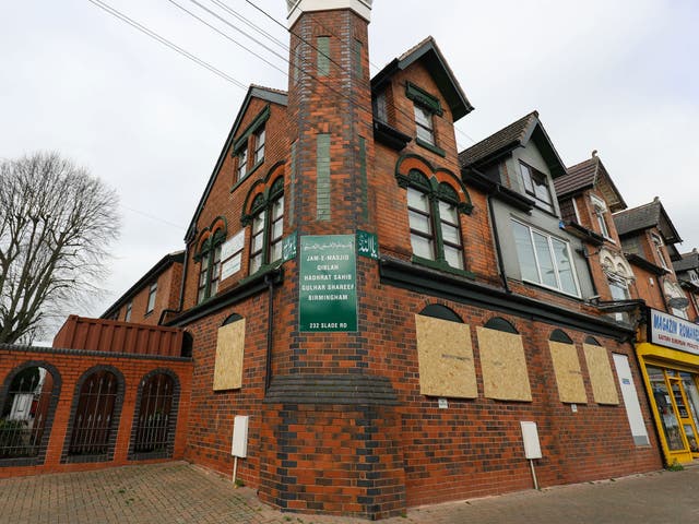 Windows boarded up at the Jam-E-Masjid Qiblah Hadhrat Sahib Gulhar Shareef mosque in Erdington on Thursday