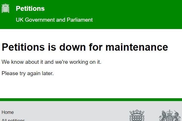 The message greeting people attempting to view the online petition to revoke Article 50 and cancel Brexit