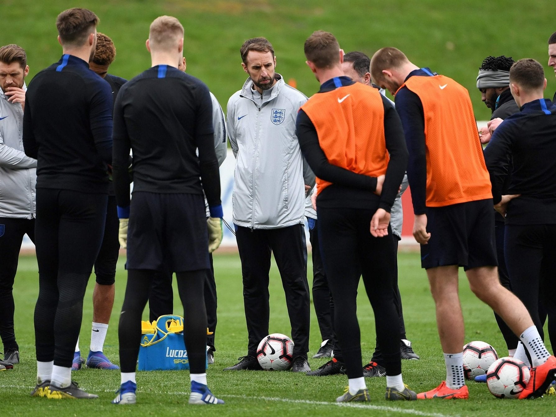 Manager Gareth Southgate takes an England team training session