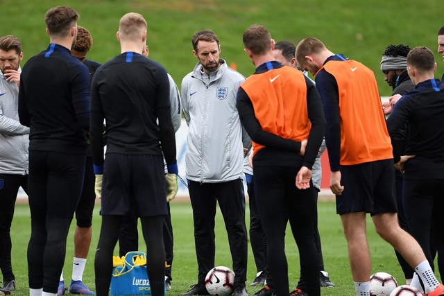 Manager Gareth Southgate takes an England team training session