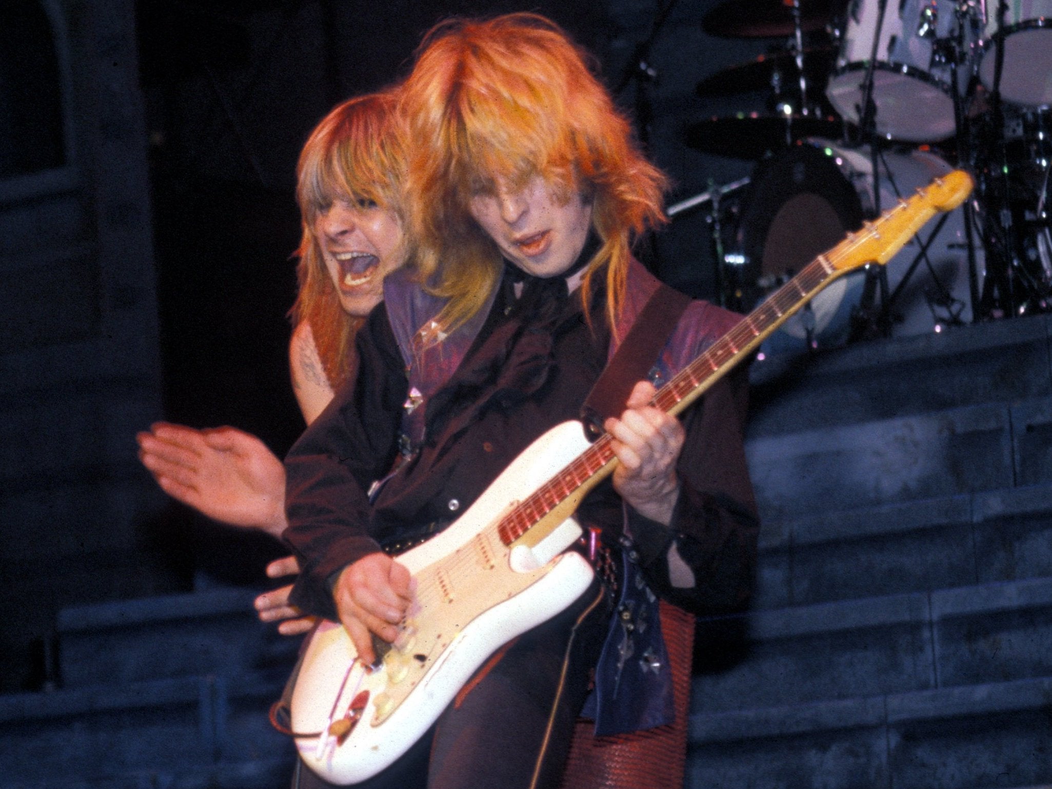 Torme (right) with Ozzy Osbourne onstage at Madison Square Garden, New York, in 1982