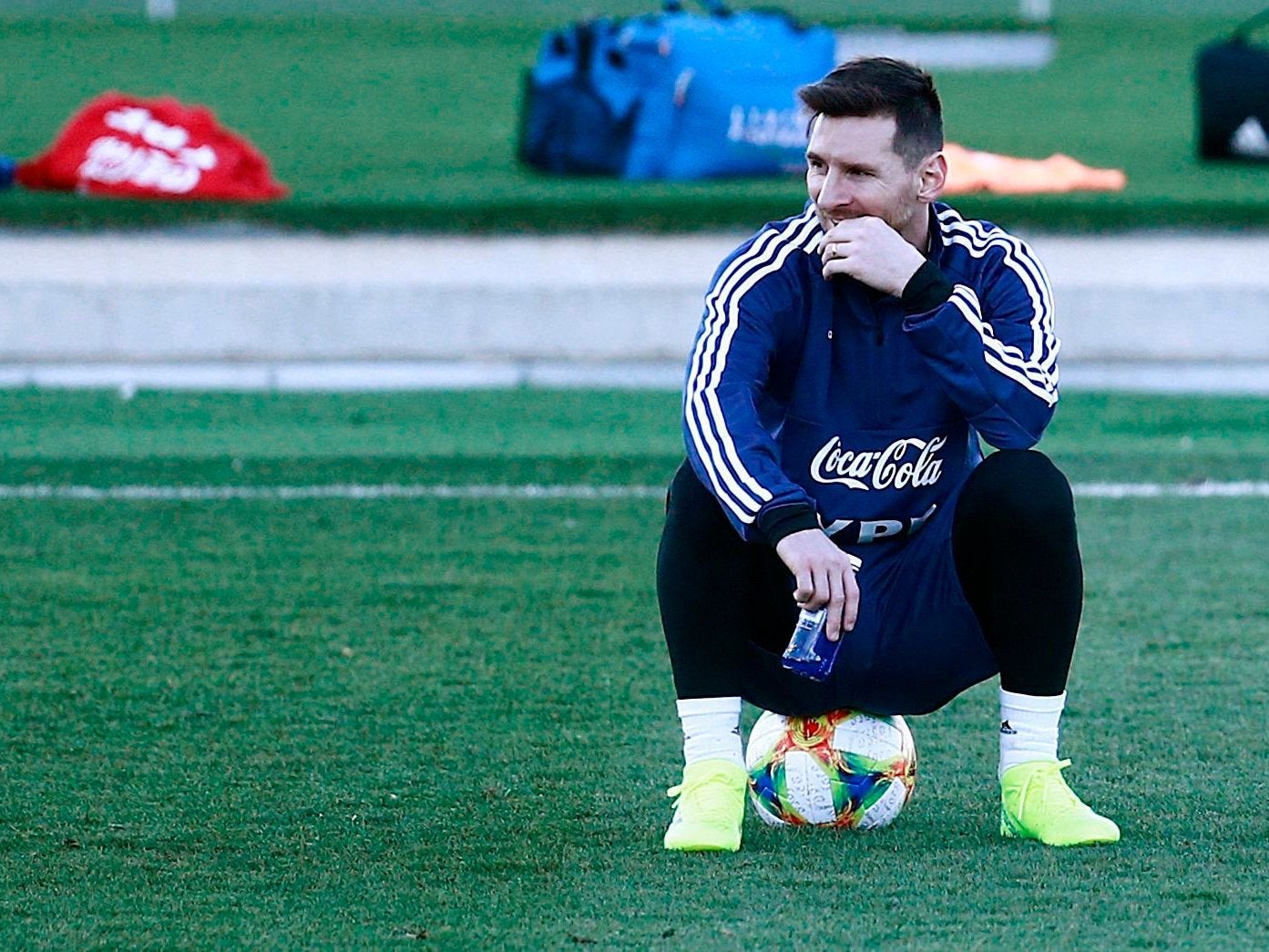 Argentina's Lionel Messi attends a training session