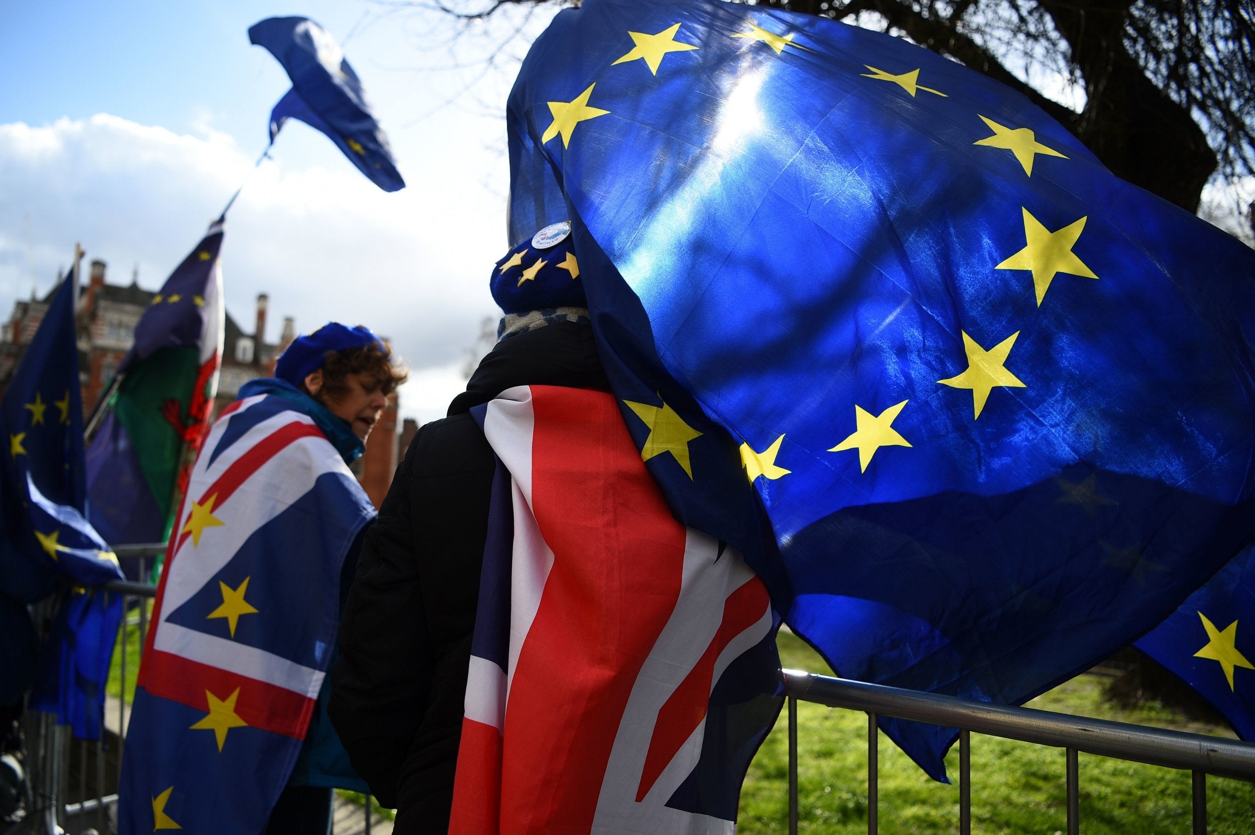 Anti-Brexit supporters gather on College Green