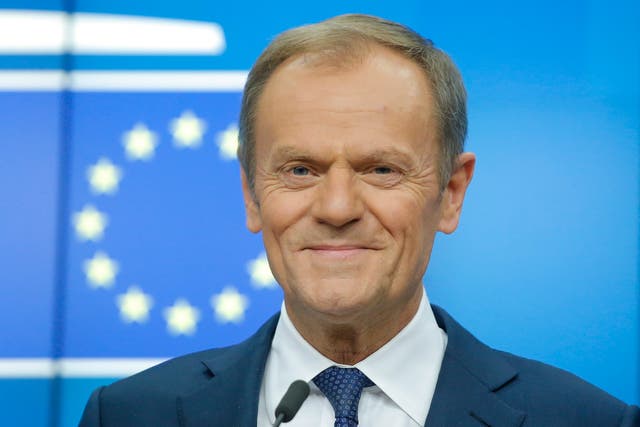 European Council president Donald Tusk attends the closing news conference of the council summit in Brussels