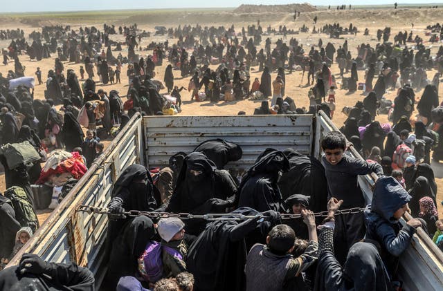 Women and children are evacuated from Baghuz last month