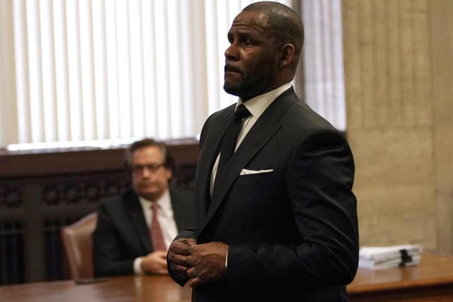 R Kelly appears in court for a hearing to request that he be allowed to travel to Dubai at the Leighton Criminal Court Building on 22 March, 2019 in Chicago, Illinois