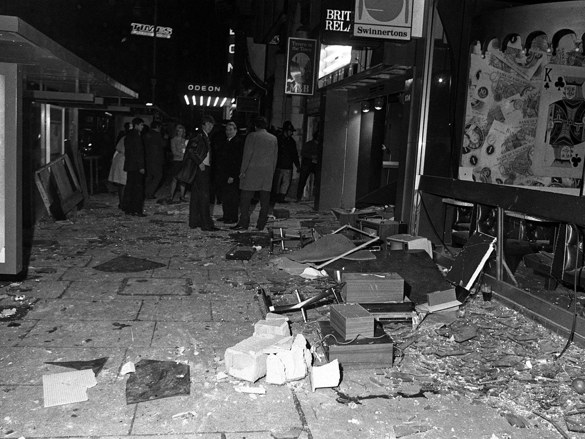 Bomb damage near the Tavern in the Town in New Street on 21 November 1974