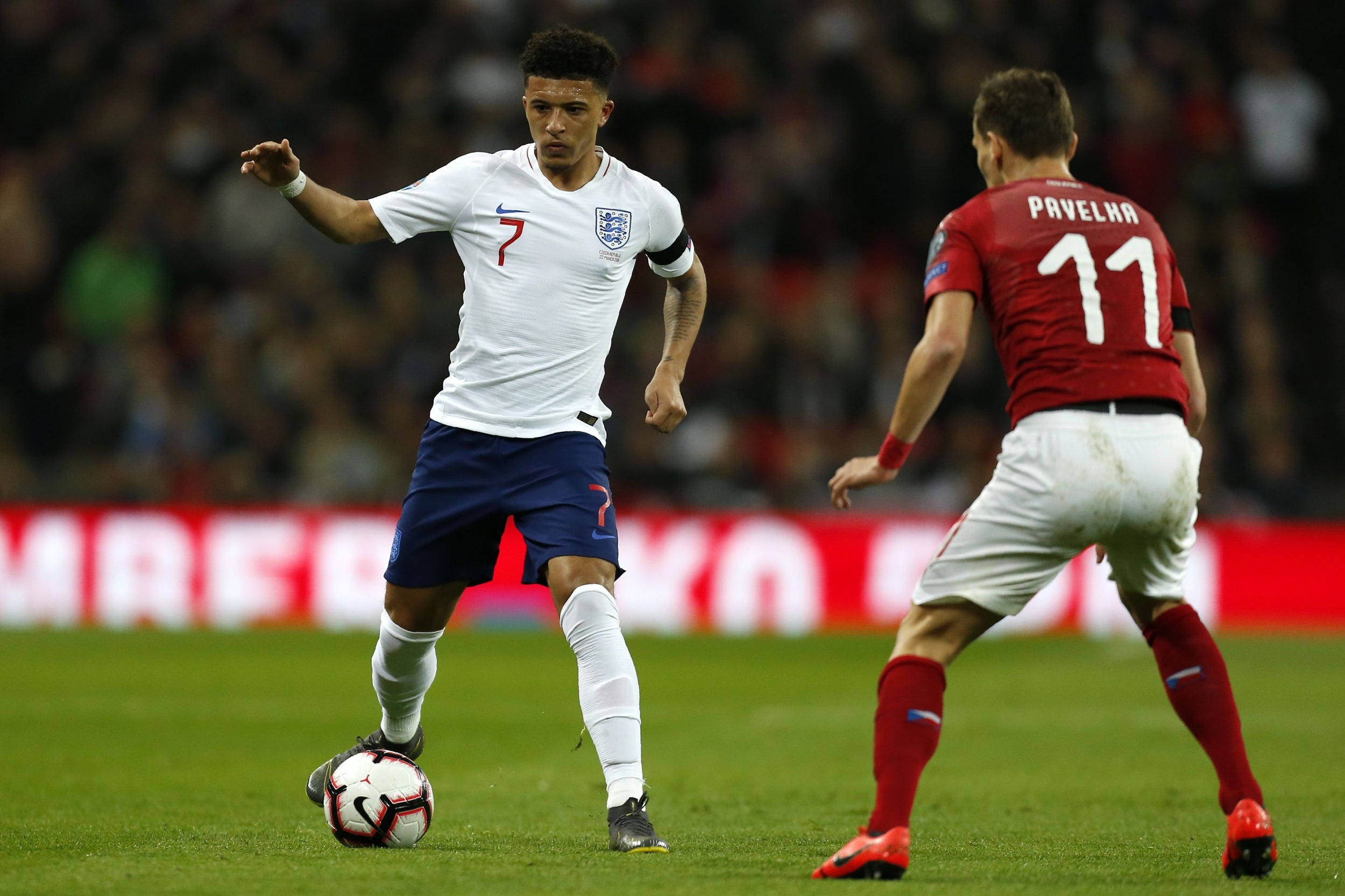 Jadon Sancho made his first start for the national side (AFP/Getty)