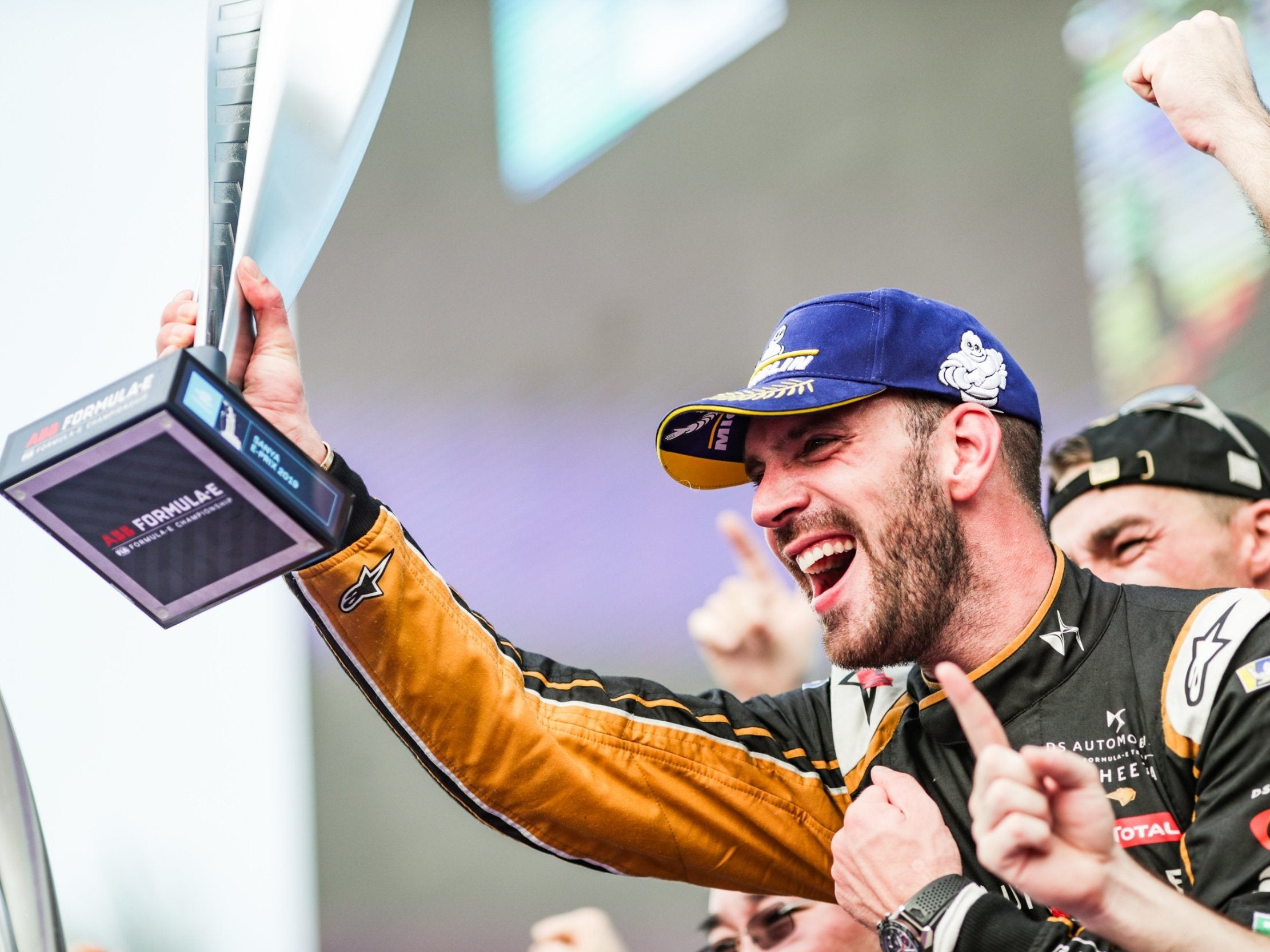 Jean-Eric Vergne celebrates his victory in China for the home team DS Techeetah team