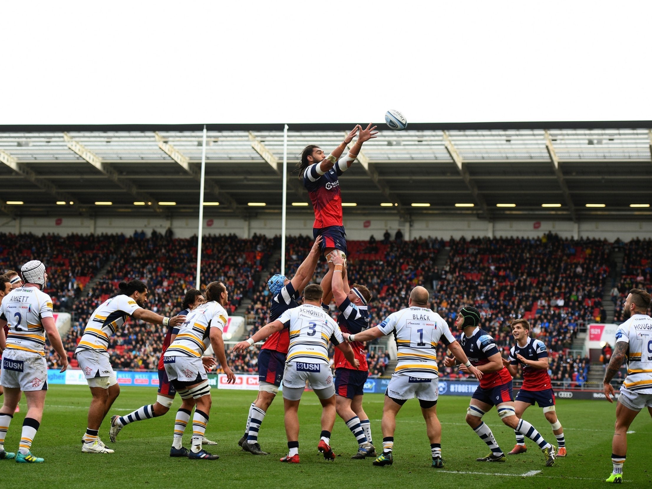 Chris Vui takes an early lineout for Bristol