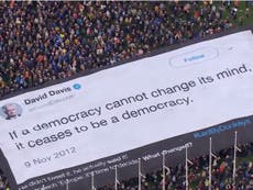 Brexit protesters unfurl giant banner mocking David Davis