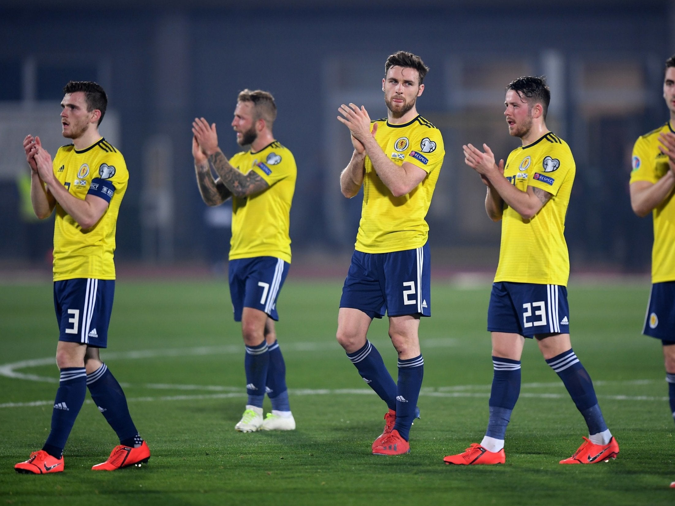 Scotland applaud their fans in San Marino