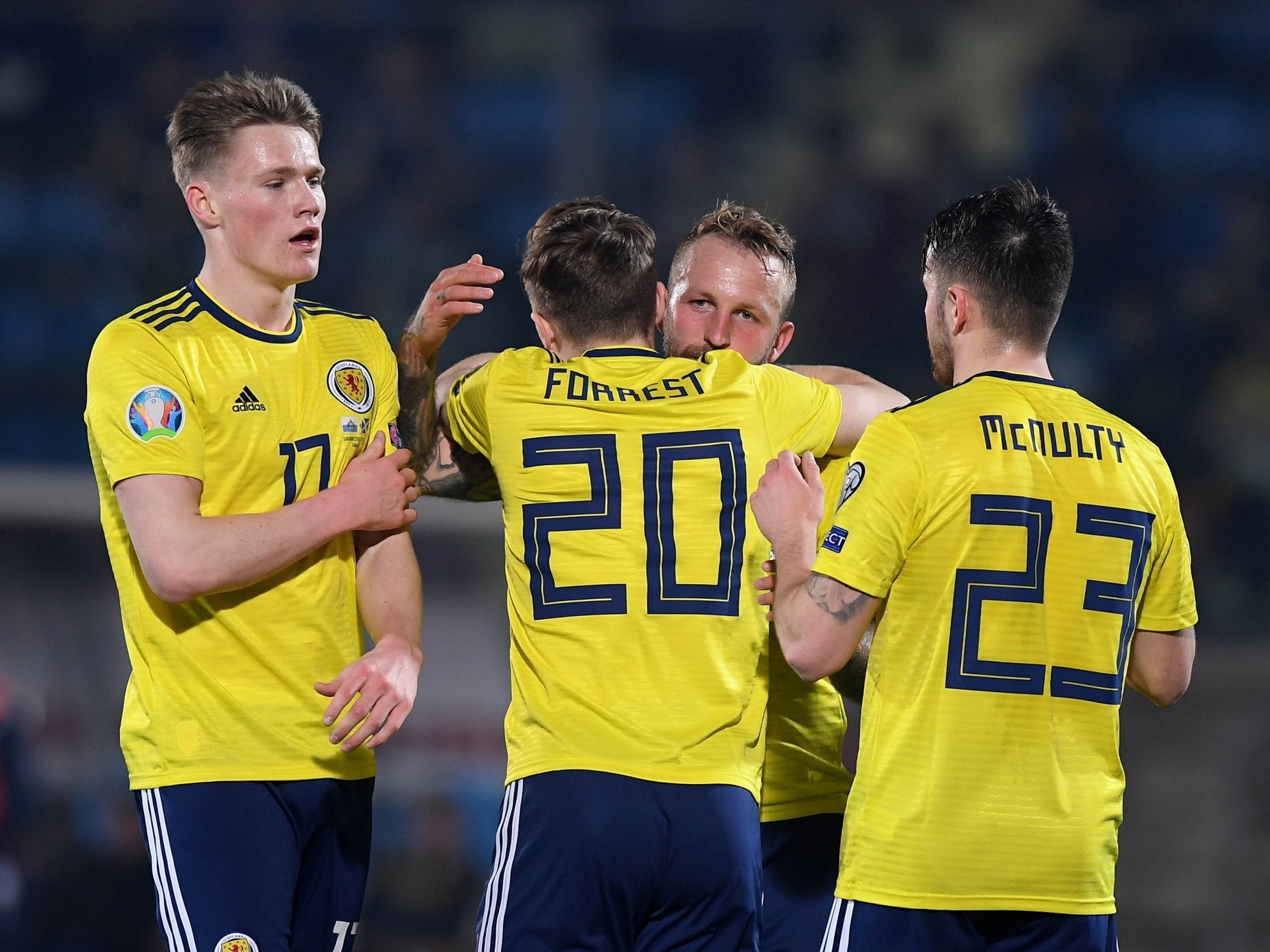 Scotland celebrate Johnny Russell's goal