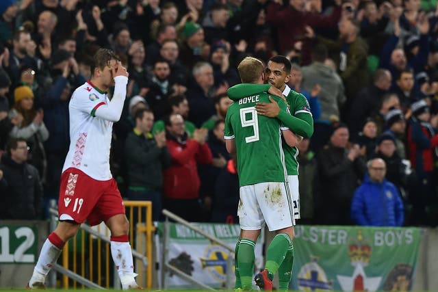 Josh Magennis celebrates the winning goal for Northern Ireland