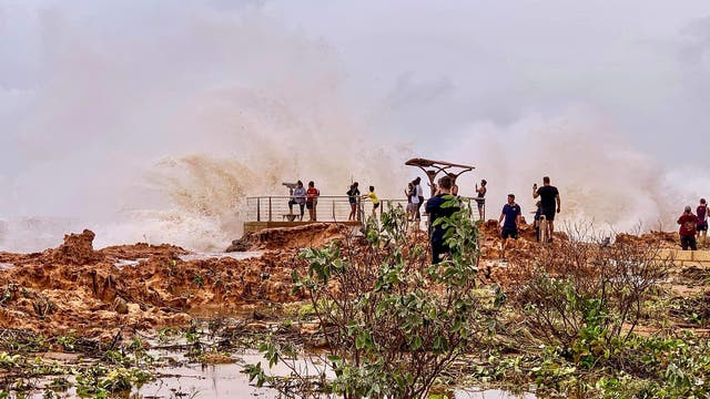 Huge waves brought by Cyclone Veronica crash on the coast in Port Hedland, Western Australia