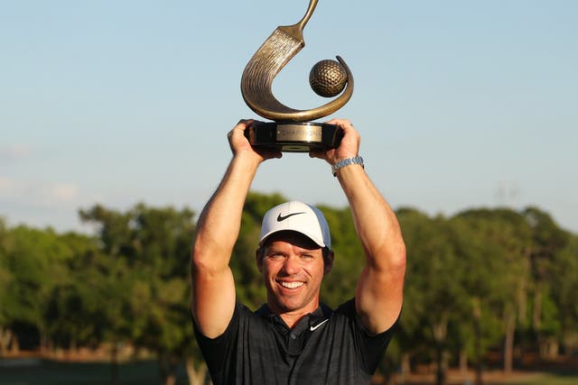 Paul Casey celebrates winning the Valspar Championship for the second consecutive year
