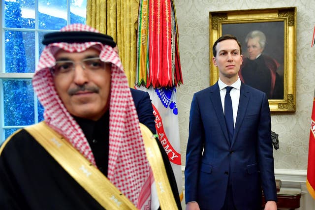 White House advisor Jared Kushner and a member of the Saudi Delegation during a meeting between president Donald Trump and Crown Prince Mohammed bin Salman