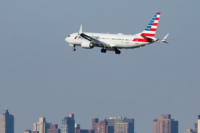 An American Airlines Boeing 737 Max 8, on a flight from Miami to New York