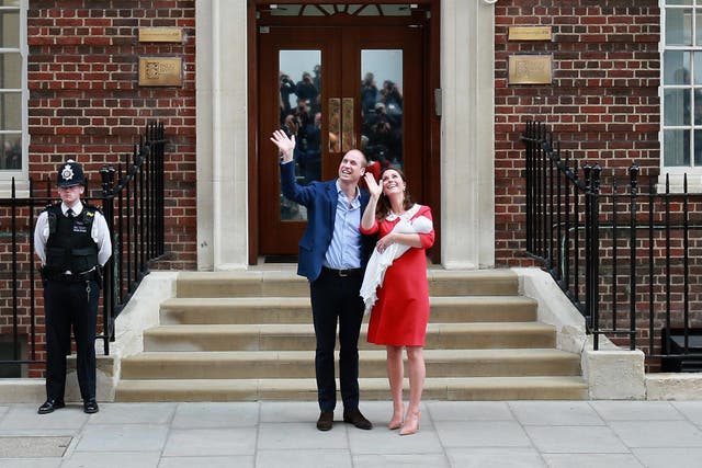 The Duke and Duchess of Cambridge with newborn Prince Louis stand outside the Lindo Wing, St Mary's Hospital on 23 April 2018