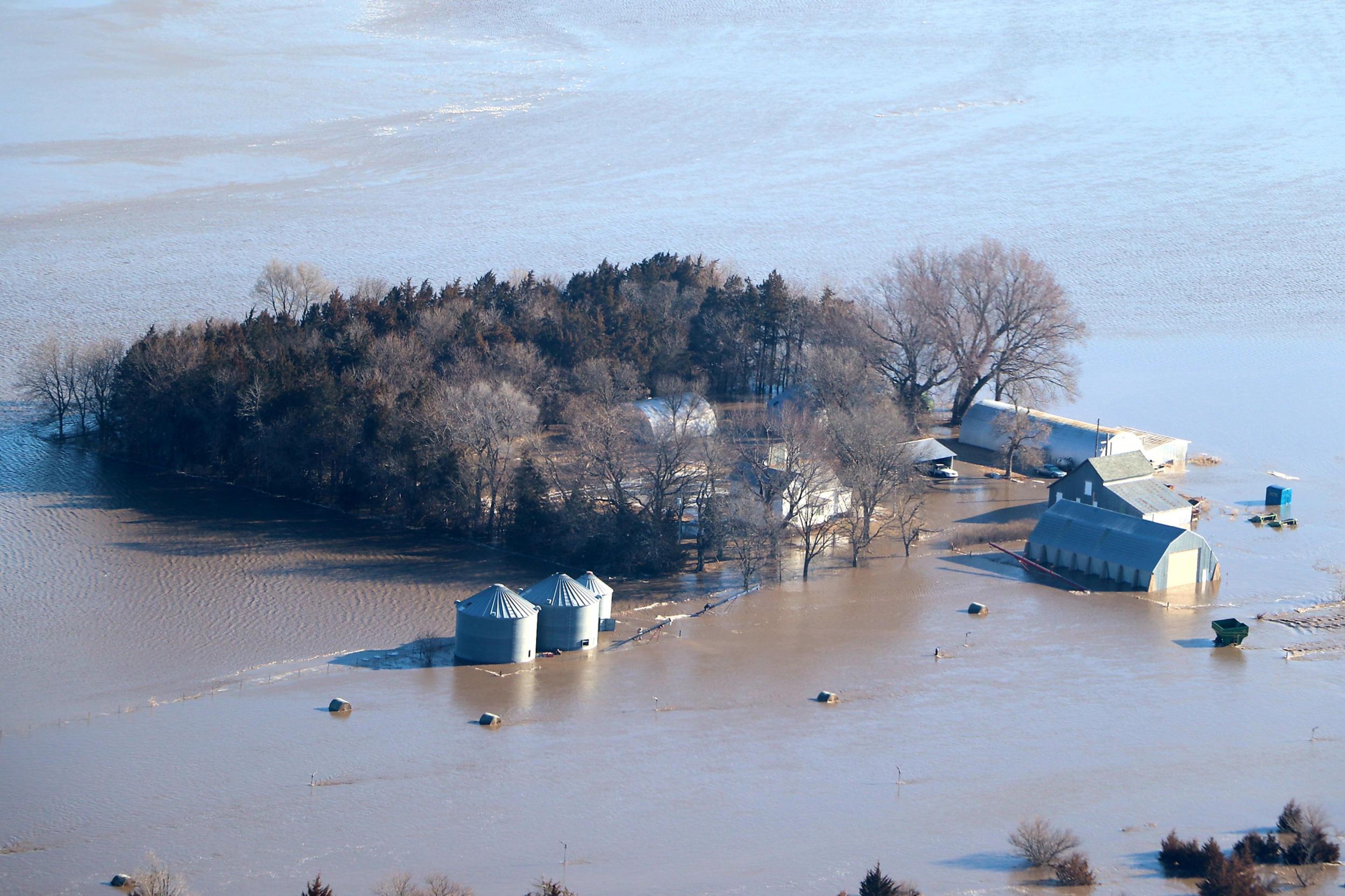 A flooded farm in Nebrask