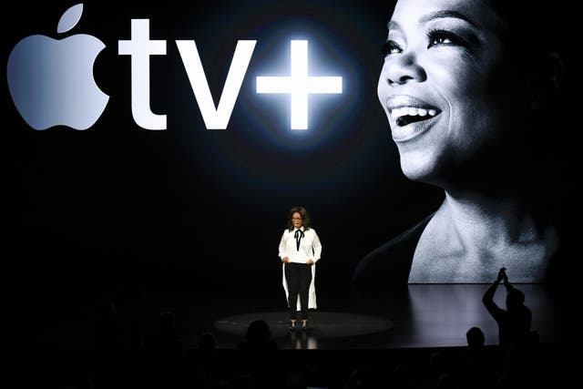Oprah Winfrey speaks during an Apple product launch event at the Steve Jobs Theatre at Apple Park on 25 March, 2019 in Cupertino, California.
