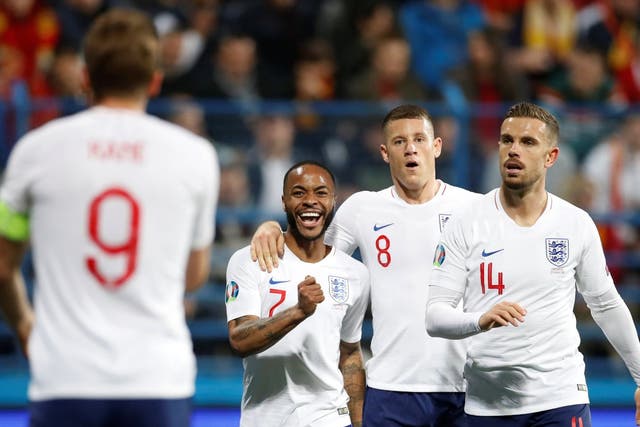 England celebrate after Harry Kane had scored the fourth