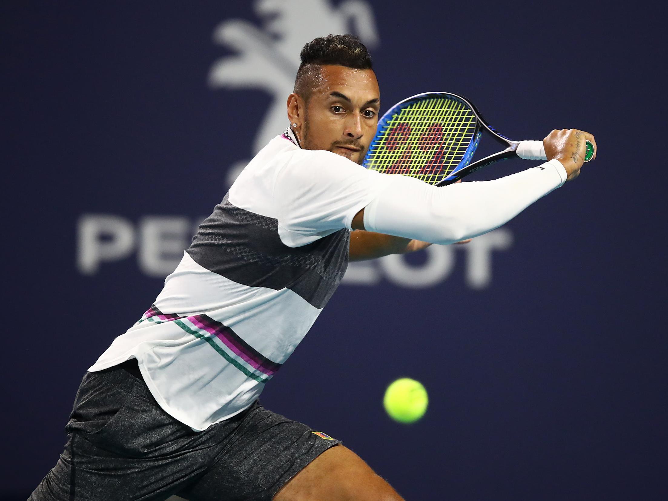 Kyrgios in action at the Miami Open