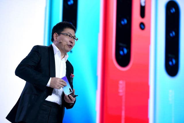 Huawei CEO Richard Yu speaks on stage during the presentation the new P30 range of smartphones in Paris, on 26 March, 2019