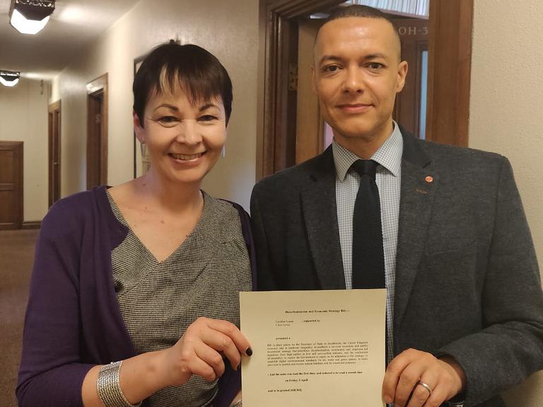 Caroline Lucas and Clive Lewis with Green New Deal bill