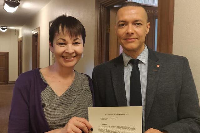 Caroline Lucas and Clive Lewis with Green New Deal bill