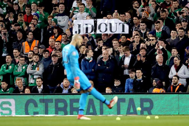 Ireland fans protest against FAI chief executive John Delaney