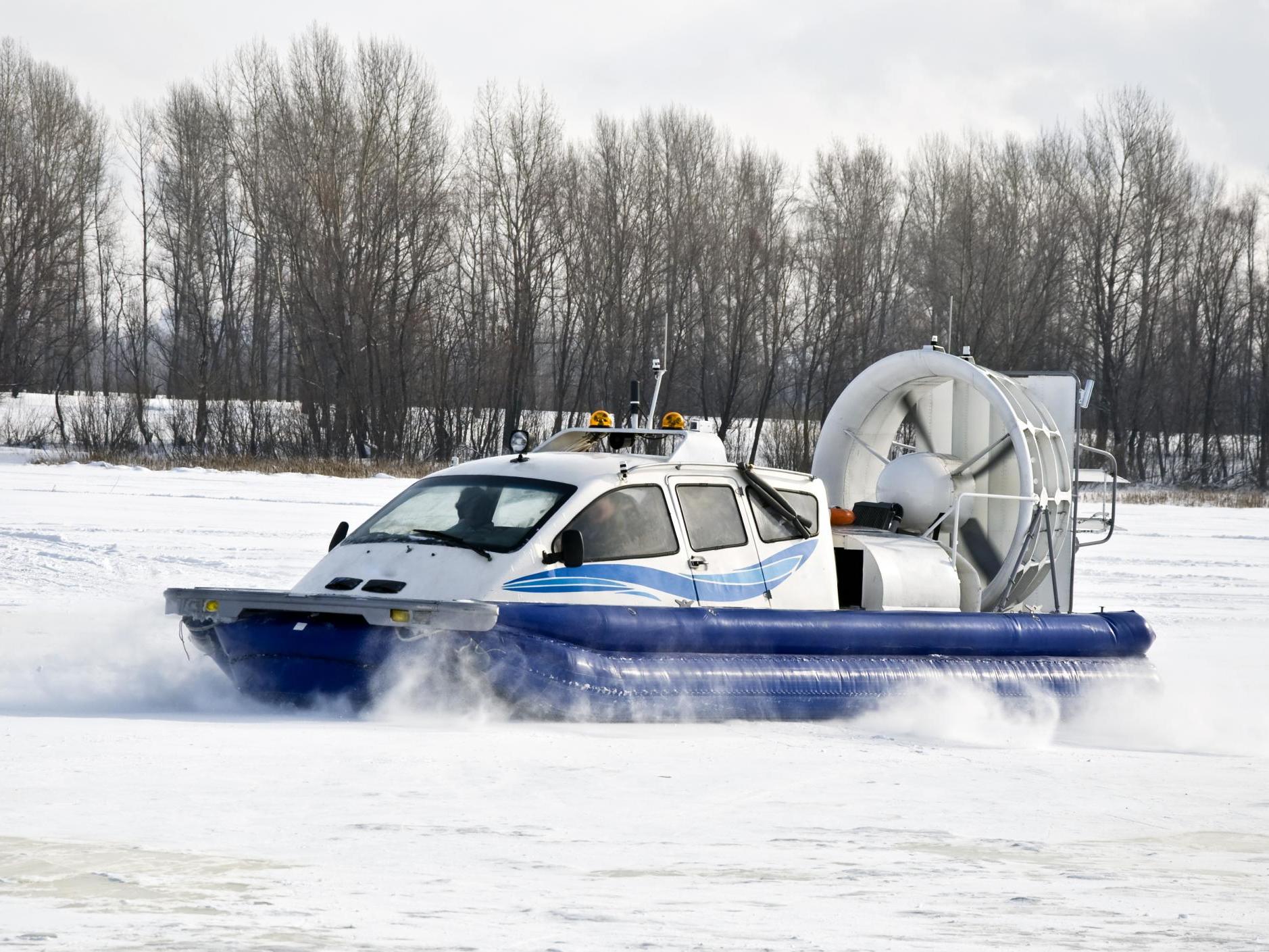 Stock image of a hovercraft on a frozen river. John Sturgeon has hunted moose from hovercraft for 40 years in Alaska and will be allowed to continue