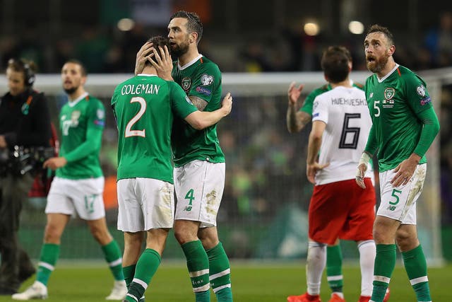 Shane Duffy celebrates with Seamus Coleman after the final whistle