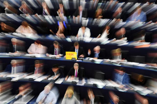 Members of Parliament vote on the copyright rules for the internet at the European Parliament in Strasbourg, France, 26 March 2019