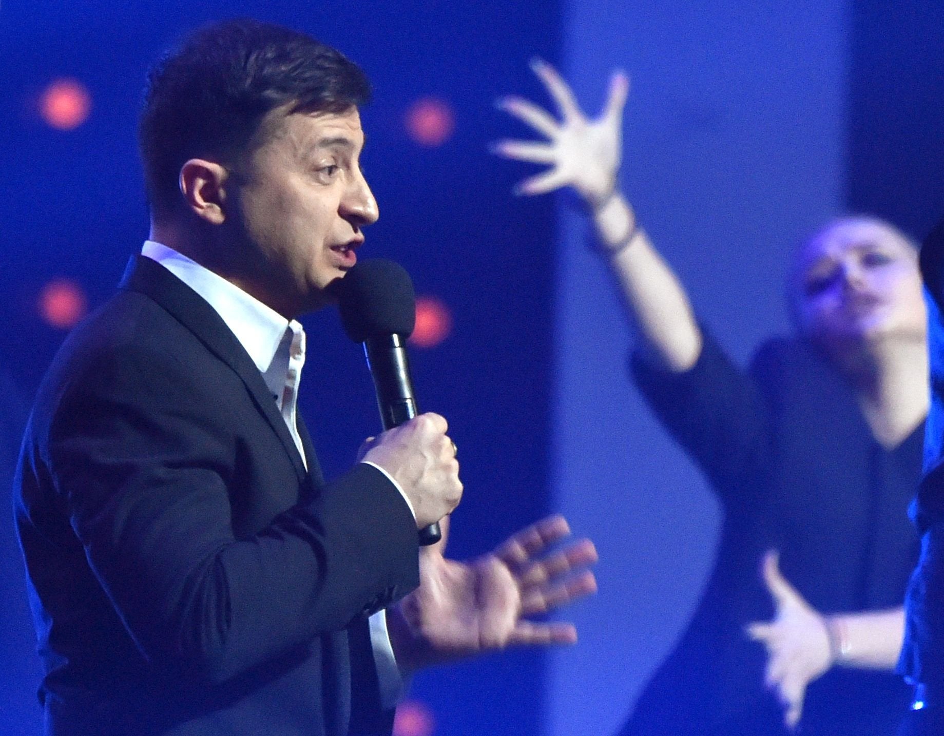 Mr Zelensky performs with his comedy group ‘95th block’ in Kiev