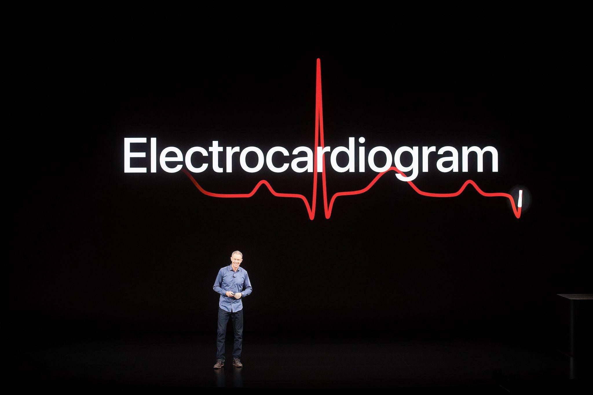 Apple COO Jeff Williams discusses Apple Watch Series 4 during an event on September 12, 2018, in Cupertino, California, the watch lets users take ECG readings