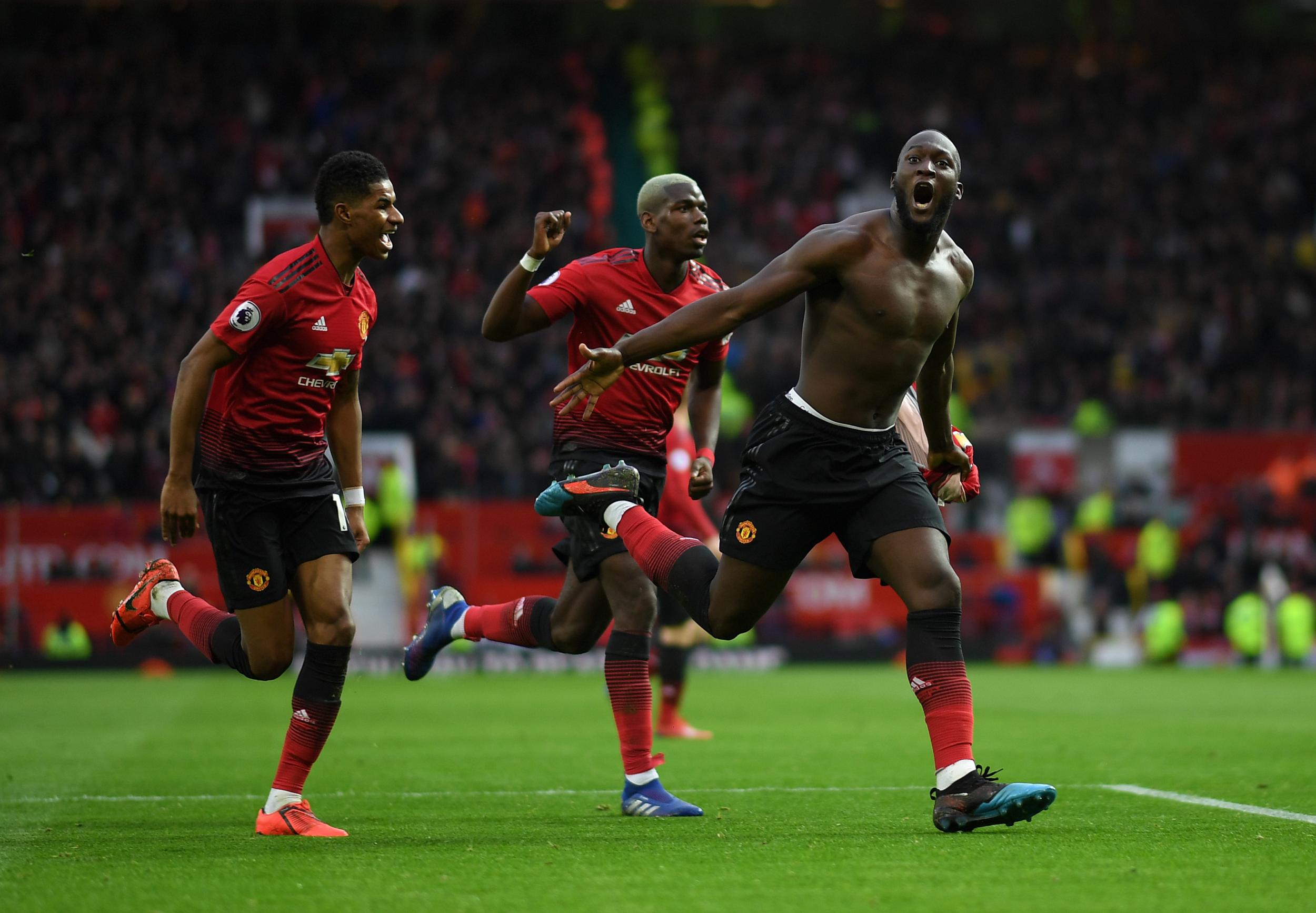 Romelu Lukaku celebrates scoring for United (Getty)