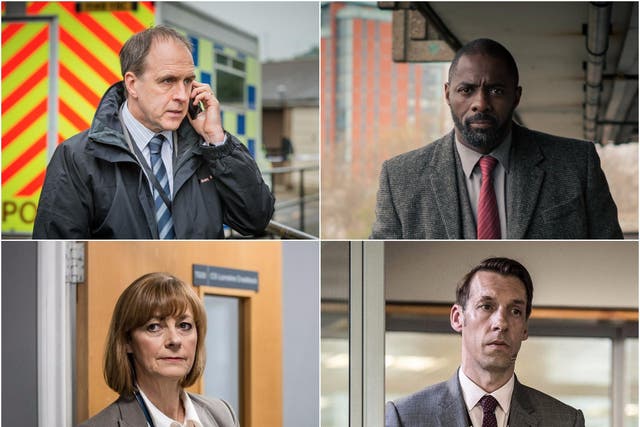 Clockwise from top left: Happy Valley, Luther, Line of Duty, and Bodyguard