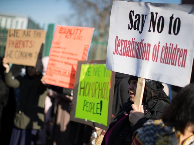 Demonstrators at Anderton Park Primary in Birmingham