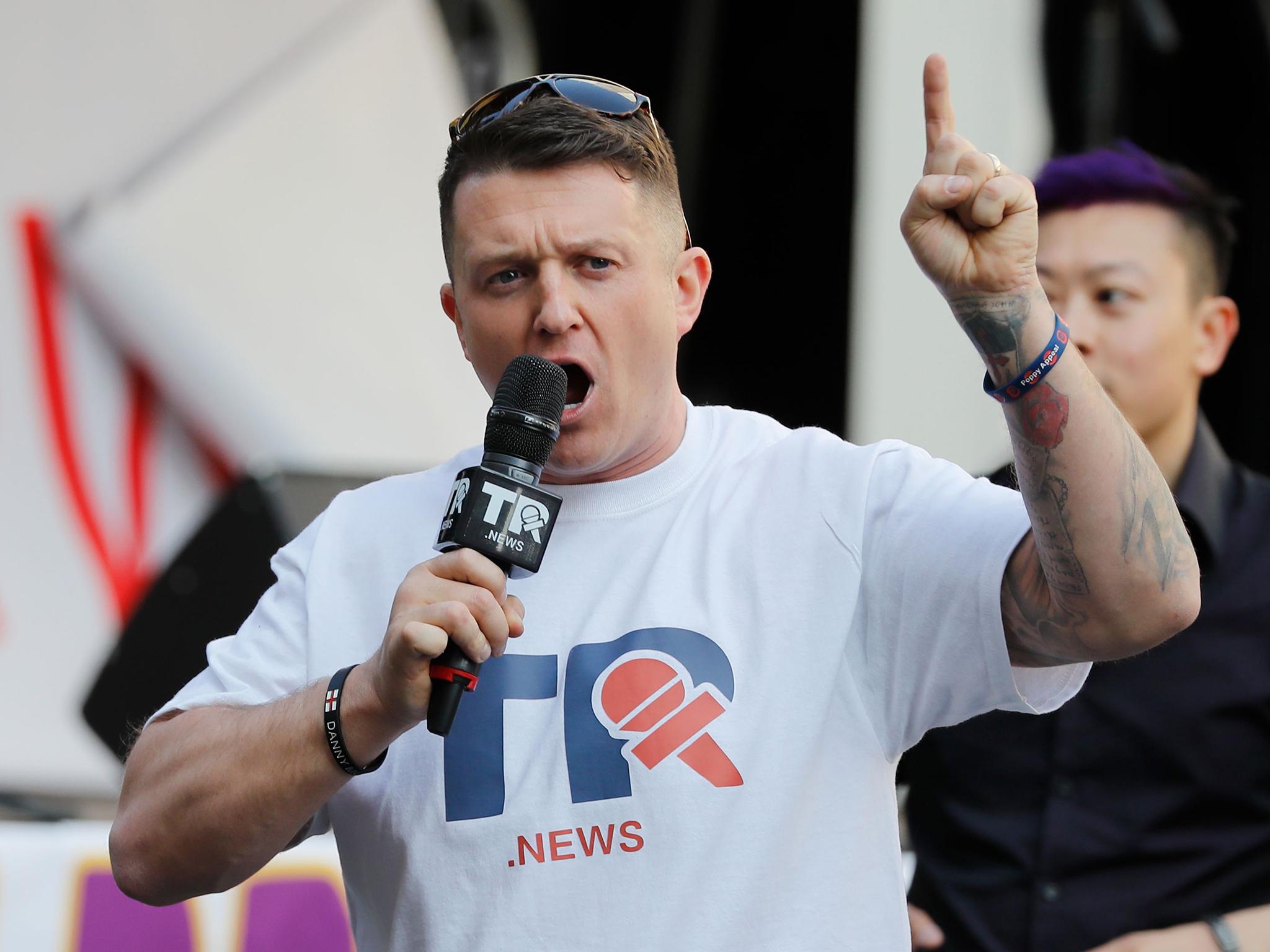 Tommy Robinson at a pro-Brexit protest on 29 March