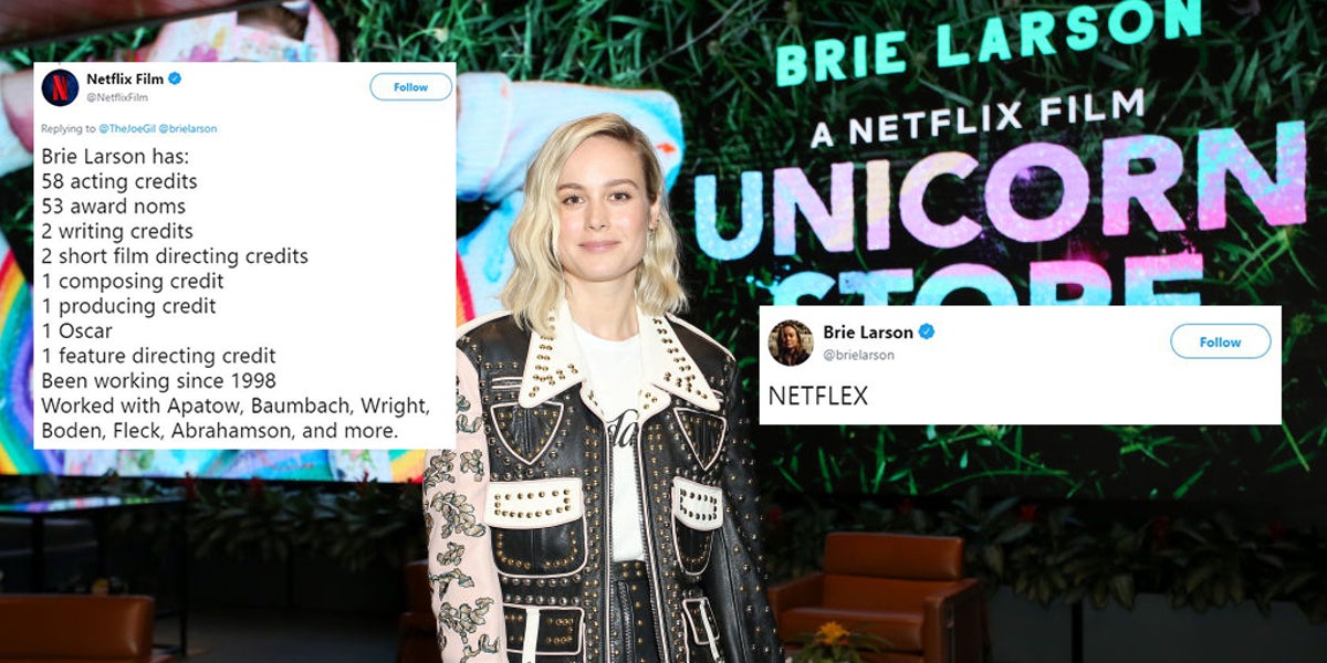 Netflix Responds To Twitter Troll Criticising Brie Larson By Listing Her Credits Indy100 Indy100