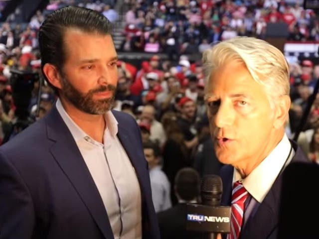 Donald Trump Jr appears in an interview with far-right conspiracy website TruNews