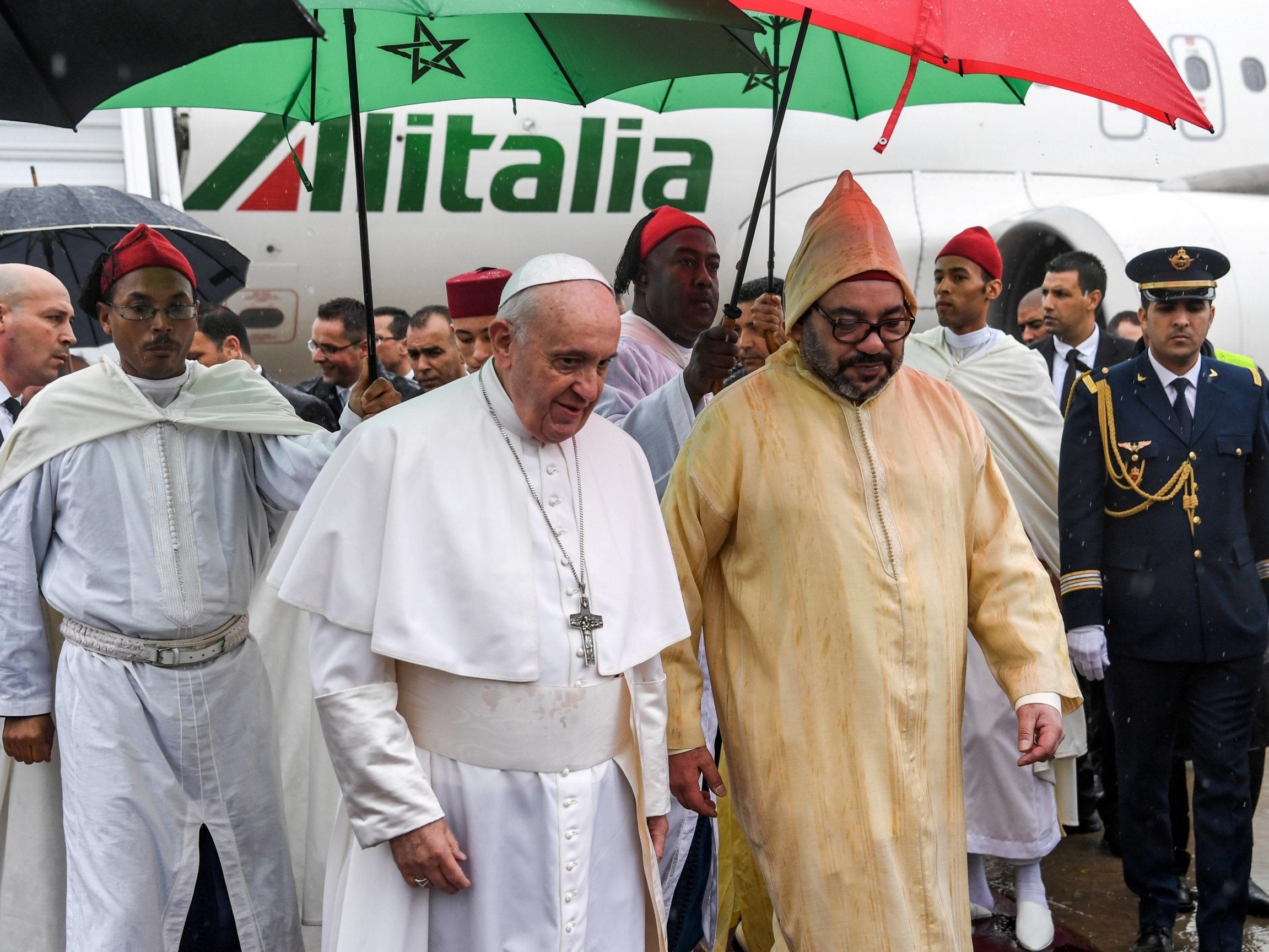 The pope was received by Mohammed VI near Rabat.