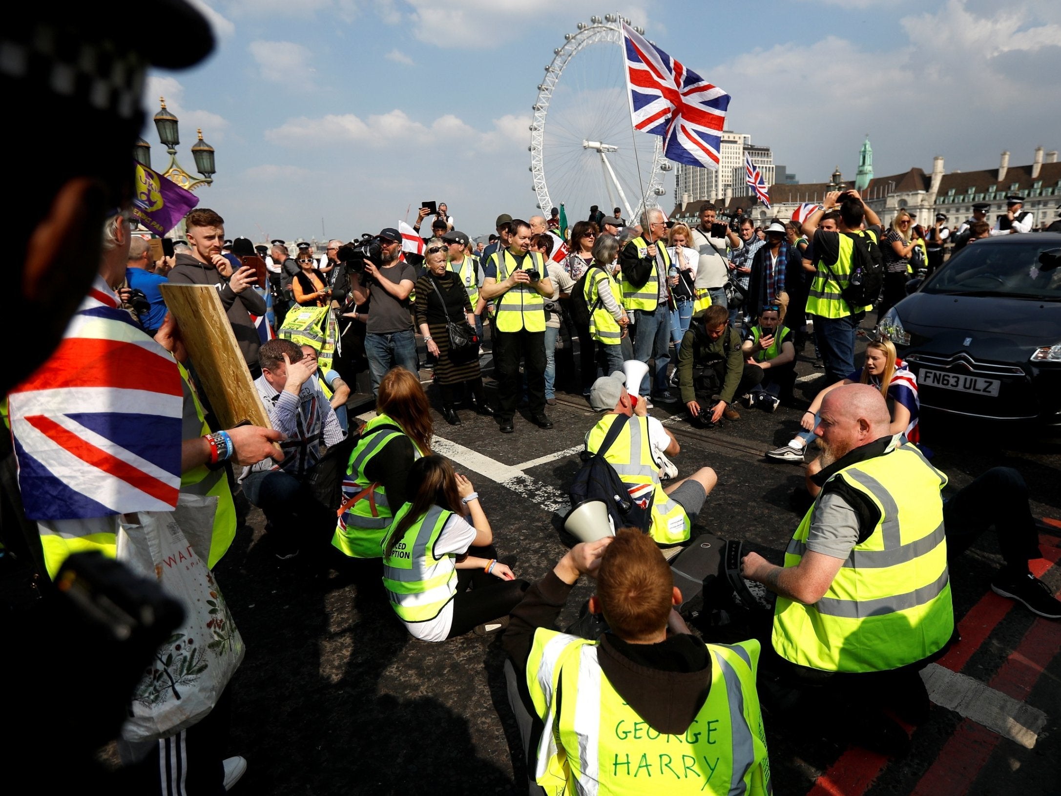 Yellow vest protesters blocking Westminster Bridge in March