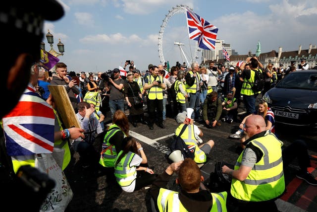 Yellow vest protesters at a demonstration in London on 30 April
