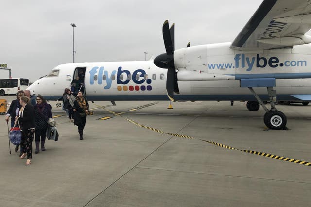 New horizon: Passengers leaving the first Flybe arrival at Heathrow from Newquay