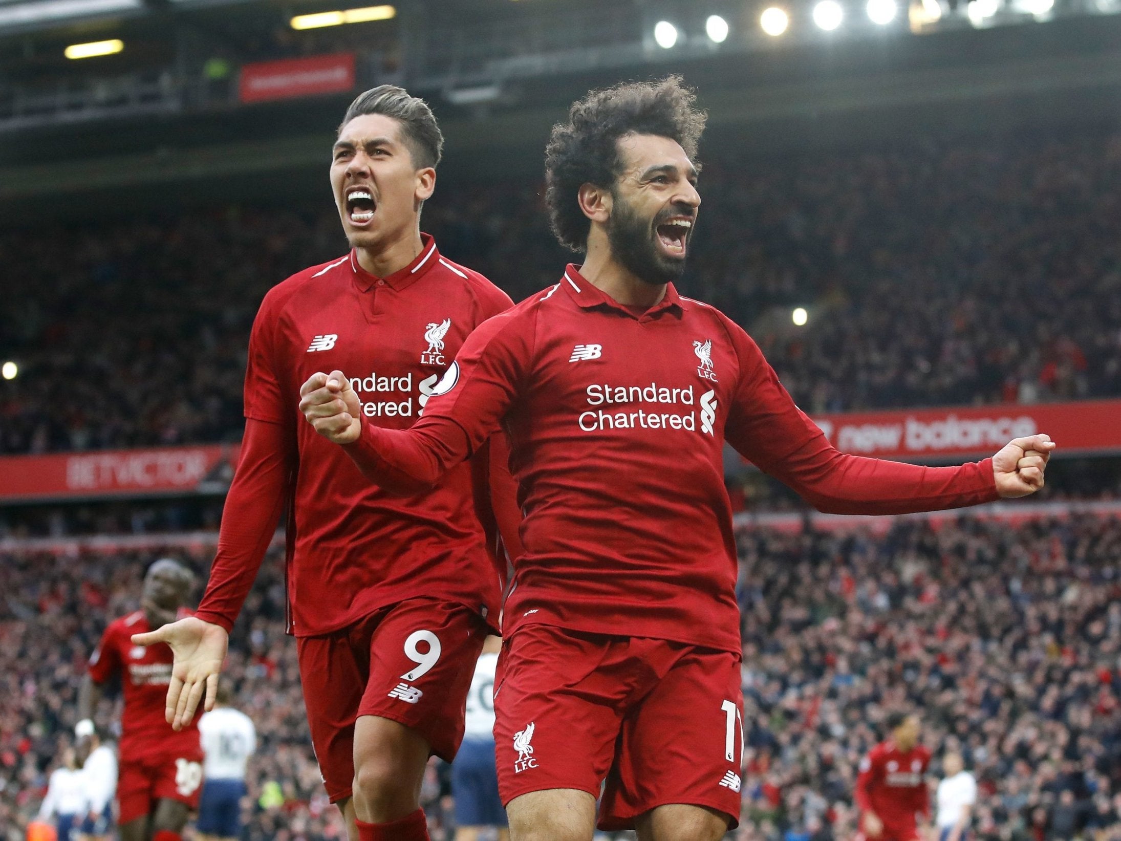 Mohamed Salah celebrates Liverpool's winning goal over Tottenham
