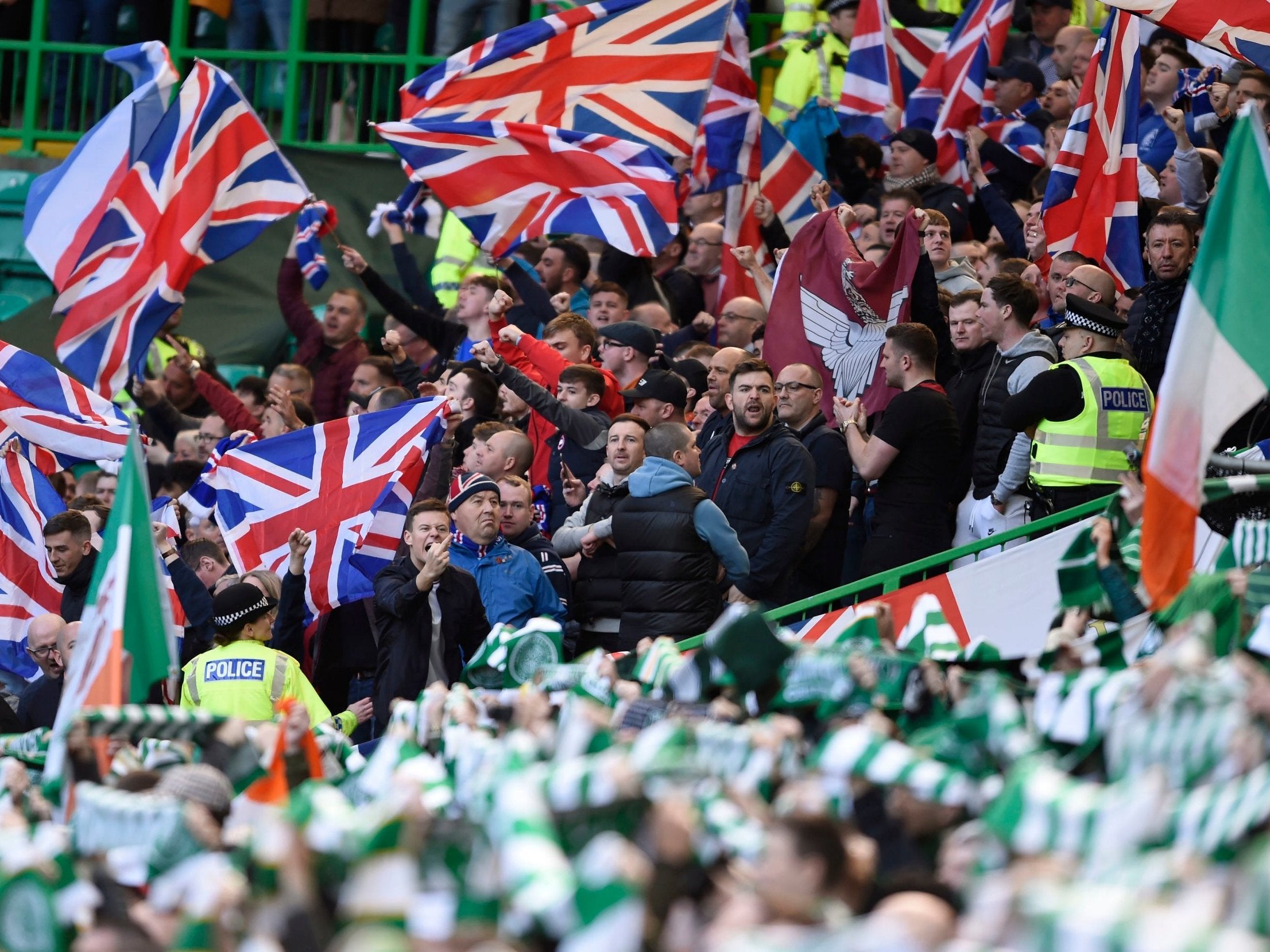 Rangers and Celtic fans at Celtic Park on Sunday