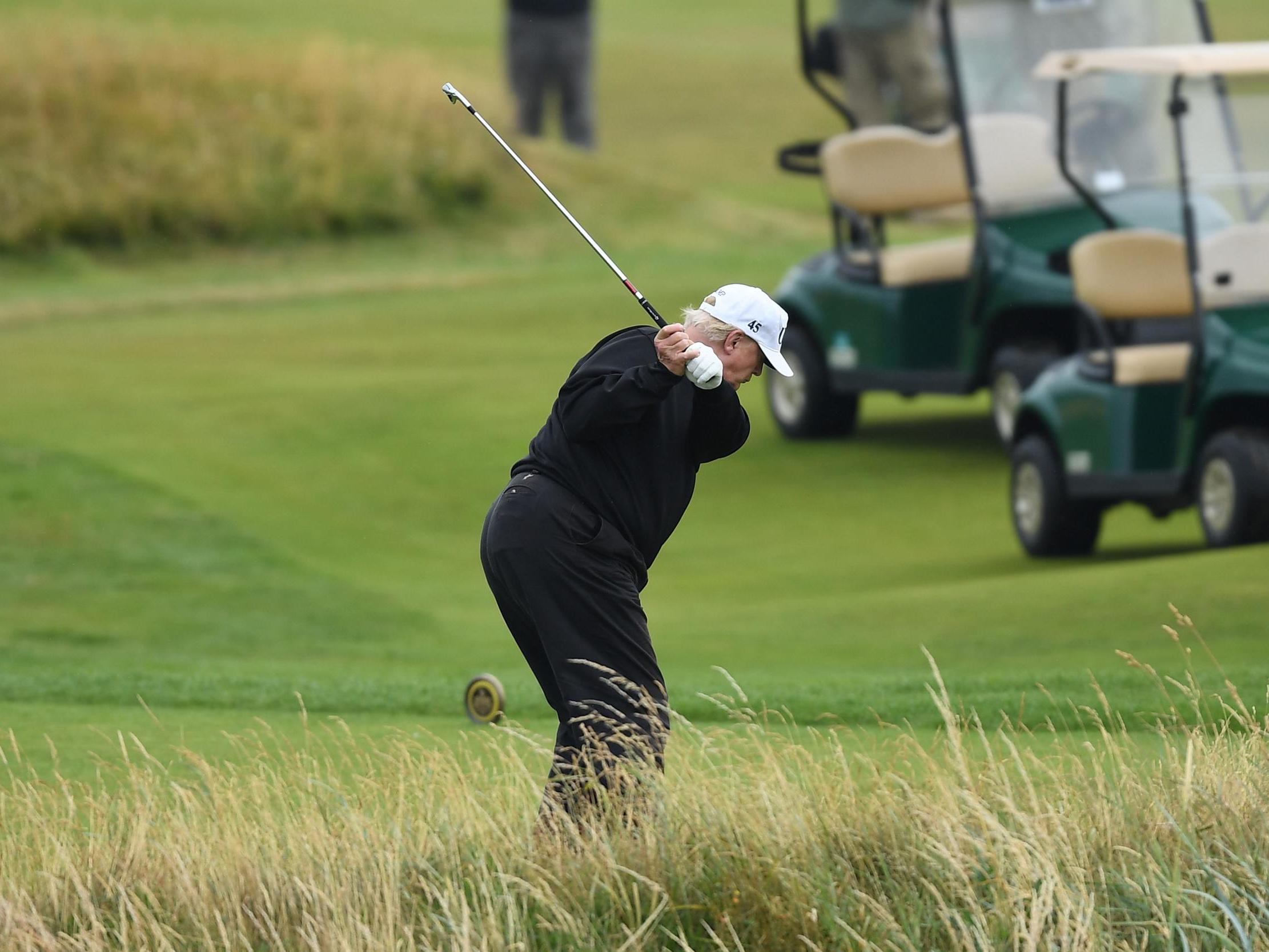 Donald Trump playing at Turnberry in Scotland during July 2018 trip