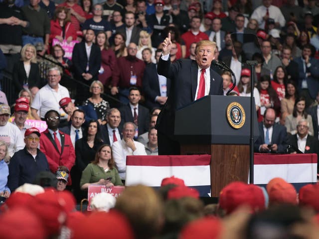 Trump speaking in Grand Rapids, Michigan on 28 March 2019, where fact checkers recorded 62 inaccuracies
